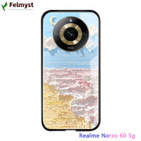 เคส Realme 11 5G Realme Narzo 60 5G หรูหราทิวทัศน์โรแมนติกดอกไม้การ์ตูนลายภูเขากันกระแทกมันวาวกระจกเทมเปอร์เคสโทรศัพท์ด้านหลัง