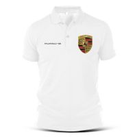 ปอร์เช่Porsche Polo เสื้อโปโลแขนสั้นผ้าฝ้ายพิมพ์ลายสําหรับผู้ชาย