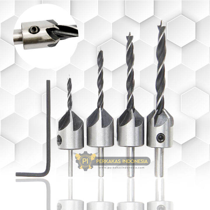 Countersink 4 Pcs Mata Bor Kayu Tanam Sekrup Baut Mur 3mm 4mm 5mm 6mm