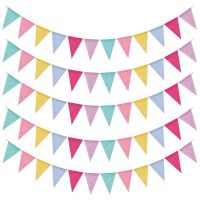 5 Pack Outdoor Bunting 60 Flags Garden Waterproof Multicolor Faux Linen Triple-cornered Decor for Wedding Birthday Party