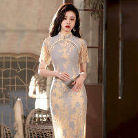 Top Lace Pearl Edge ปักชุด Cheongsam Retro ชุดยาว New Lady Temperament ชุดกระโปรงสวมใส่ทุกวันเซ็กซี่ Lace Skirt