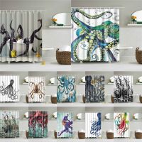 Sea Octopus Shower Curtain Fabric Waterproof Polyester Printed Bathroom Shower Curtain