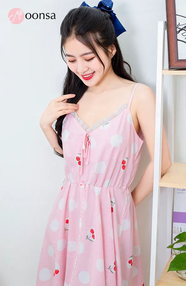 Đầm ngủ nữ vải tole Cherry Hồng Phấn [Moonsa] | Lazada.vn