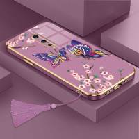 เคสสำหรับ OPPO R17 Pro เคสโทรศัพท์ลายผีเสื้อสุดหรูพร้อมกล้องรูปดอกไม้เคสซิลิโคนนิ่มขอบชุบพร้อมฟรีสายคล้อง