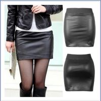 【Feb】 Women PU Leather Short Skirt Solid Color High Waist Slim Hip Pencil Skirts Vintage Bodycon Skirt Sexy Clubwear