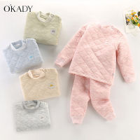 OKADY ชุดชุดลองจอนสำหรับเด็กอายุ1-6ขวบบุนวมชุดนอนกันหนาว3ชั้น