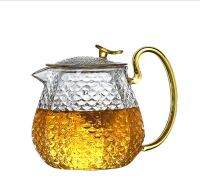 hot selling pumpkin shape embossed high borosilicate glass teapot with filter and gold handle