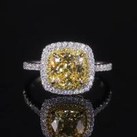 GEMS BALLET 8x8mm Cushion Diamond-fire CZ- Fancy Light Yellow Halo Engagement Ring 925 Sterling Silver Promise Rings For Women