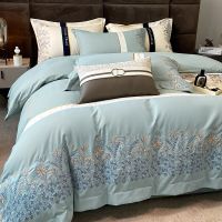 Light luxury high-end sense brushing four-piece set of autumn and winter pure cotton thickened warm quilt cover bedding