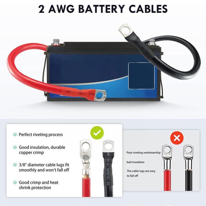 สายเคเบิลอินเวอร์เตอร์กำลังไฟแบตเตอรี่สำหรับ2awg-โซลาร์เซลล์ขนาด2นิ้วพร้อมชุดสายแบตเตอรี่เกจ์7-8นิ้วสายอินเวอร์เตอร์กำลังไฟแบตเตอรี่ทนทานสำหรับรถยนต์