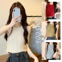 900Shop?เสื้อครอปไหมพรมแขนกุด ถักลายริ้วคลื่นหยัก 6 สี