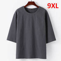 9XL Plus ขนาดเสื้อยืดผู้ชายฤดูร้อนผ้าลินิน Tshirt สีทึบแฟชั่น Causal สามไตรมาสแขนเสื้อชายเสื้อ Tees ขนาดใหญ่