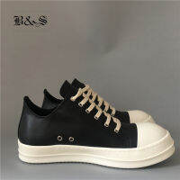 Black &amp; Street Lace Up Rock ของแท้หนังแบนคุณภาพ Owen หนังวัวข้อเท้ารองเท้าแพลตฟอร์มเทรนเนอร์~