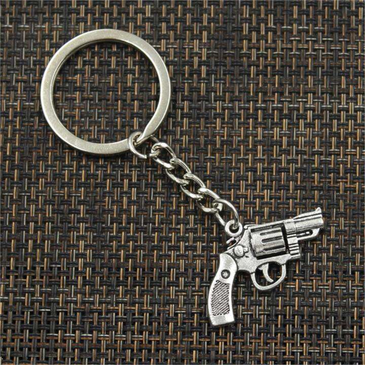 new-fashion-men-30mm-keychain-diy-metal-holder-chain-vintage-pistol-revolver-gun-29x22mm-silver-color-pendant-gift-key-chains