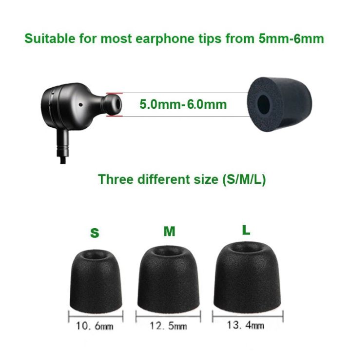 10ชิ้น-5คู่-t500-anjirui-สีดำ-l-m-s-4-9มม-ลำกล้องที่ครอบหู-ฝาปิดโฟมจำรูปจุกหูฟังสำหรับฟองน้ำปลายหูฟังอินเอียร์