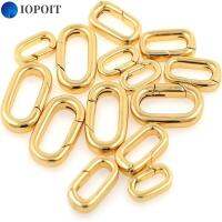 IOPOIT วงรีทรงรี ขั้วต่อยึดสปริง ทองเหลืองเบิ้ล ทองสีทอง พวงกุญแจ carabiner วงแหวนกุญแจ การออกแบบรูปไข่ ทำเครื่องประดับ DIY