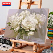 Tranh Sơn dầu Số hóa Phong cảnh Hoa Mẫu đơn trắng MS187 40x50cm BALODY có