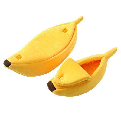 Home Decor Small Pet Bed Banana Shape Semi-closed Fluffy Warm Soft Plush Breathable Bed Banana Cat House Pet Products for Dog