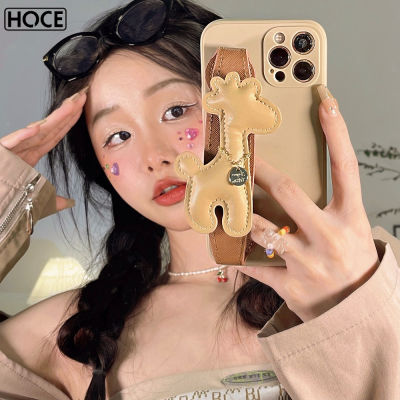 HOCE INS ยีราฟน่ารักผู้ถือสายคล้องข้อมือเคสโทรศัพท์หนังสำหรับ iPhone 14 13 12 11 Pro Max 14 Plus XR X XS สูงสุด 7 8 Plus ขาตั้งกล้องป้องกันด้านหลังเคสซิลิโคนอ่อนนุ่ม