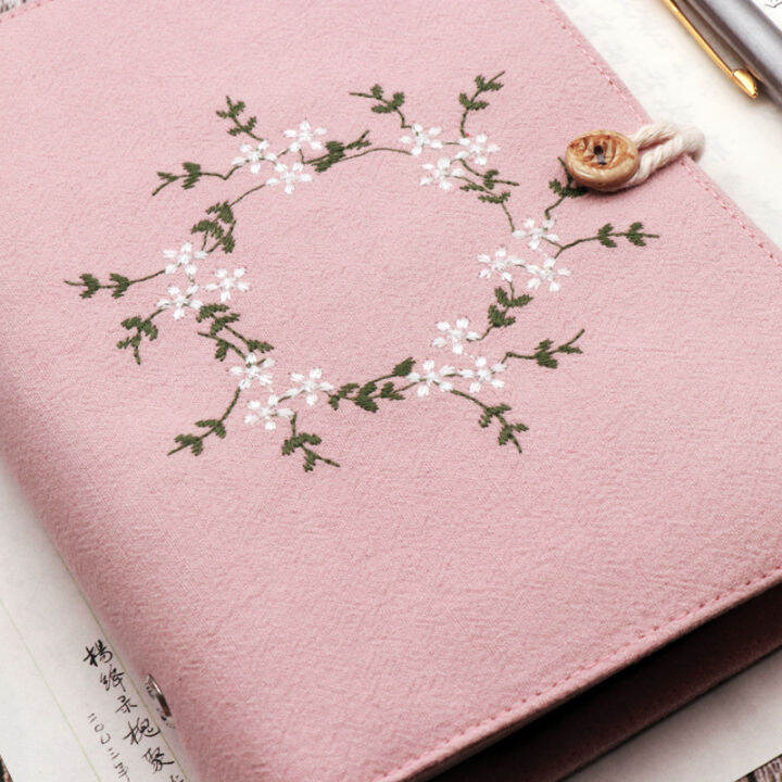 sharkbang-a5-a6-cotton-embroid-loose-leaf-notebook-journals-agenda-cloth-wreath-hand-book-dairy-kawaii-school-stationery