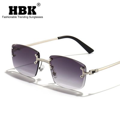 HBK Gradient Lens Metal Sunglasses Rimless Square Purple High Quality Sun Glasses Women Rectangle 2022 Frameless Glasses For Men