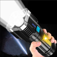 4-Core Bright LED Flashlight USB Rechargeable LED Torch with COB Sidelight Outdoor Multi-Functional Spotlight