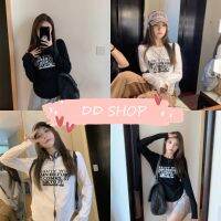 DD SHOPพร้อมส่ง M2905 เสื้อไหมพรมแขนยาว คอกลมใส่สบาย สกีนข้างหน้าเก๋ๆ