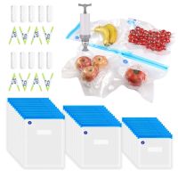 Reusable Food Vacuum Storage Bags For Vegetable Fruit Keep Fresh BagsWith Hand Pump And Free Sealing Clips Kitchen Organization