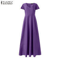 Muangee ผู้หญิงแขนสั้นคอ V สายธรรมดา Cocktial ขนาดใหญ่ Flare Maxi Dress ZANZEA #6