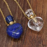 【cw】 Stone Perfume Bottle Pendant Necklace Quartzs Lazulis Necklaces Jewelry Length 66 5cm Size 22x33mm 【hot】