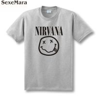 เสื้อยืดโอเวอร์ไซส์เสื้อยืดลําลอง ผ้าฝ้าย แขนสั้น พิมพ์ลาย Nirvana Music Smiley Face สําหรับผู้ชายS-4XL  JYNM