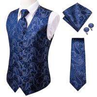 Hi-Tie 20สีผ้าไหมชายเสื้อ Tie ธุรกิจอย่างเป็นทางการ Slim เสื้อแขนกุด4PC Hanky Cufflink Blue Paisley ชุดเสื้อกั๊ก