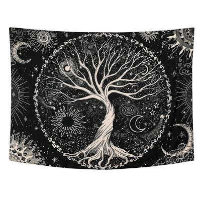 Tree Tapestry Moon and Sun Black Wall Hanging Tapestry Psychedelic Mandala Starry Sky Tapestry Hippie Tapestry