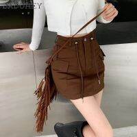 DaDuHey New Brown Sweet Cool Hot Girl Denim Short Pantskirt Summer New Korean Fashion Girl Niche Belt Hip Skirt