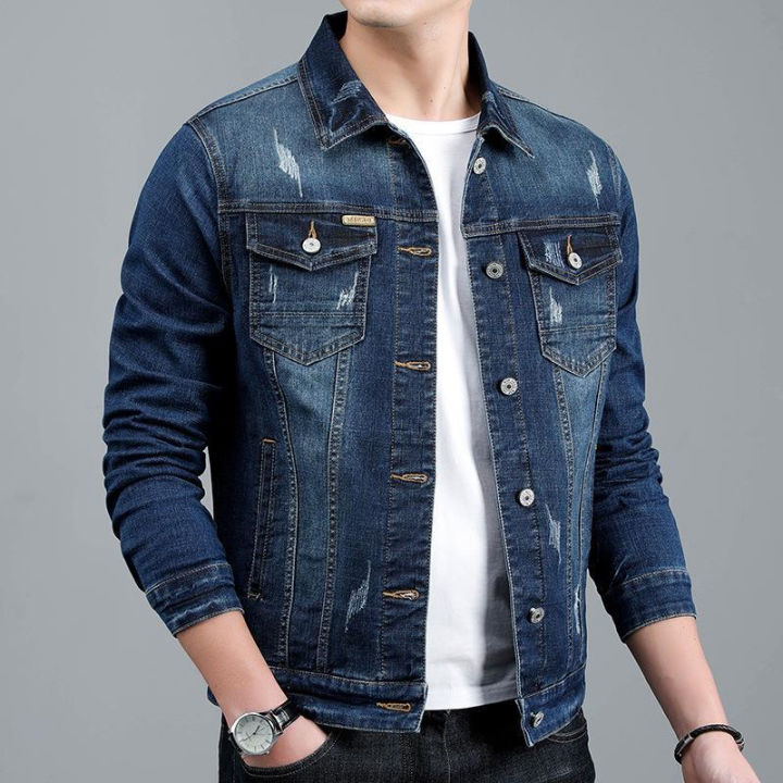 YCLIHAO 2023 Spring New Men's Casual Cotton Denim Jacket Classic