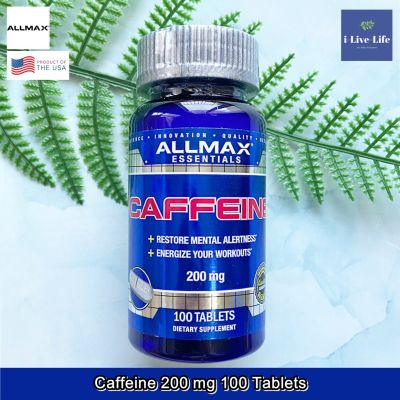 คาเฟอีน 100% Pure Caffeine + Easy-To-Cut in Half Pill 200mg 100 Tablets - ALLMAX Nutrition