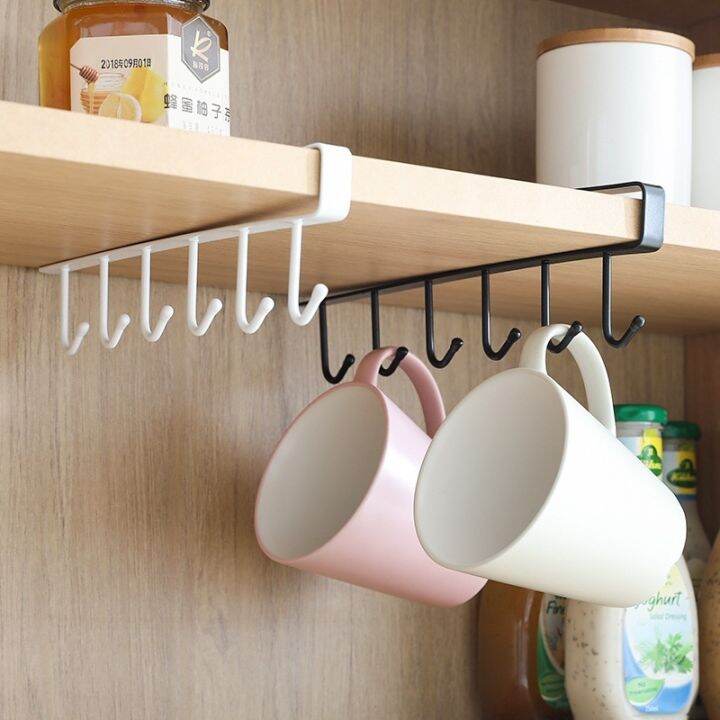 6 Hooks Kitchen Storage Hanging Rack Nailfree Wrought Iron Wardrobe