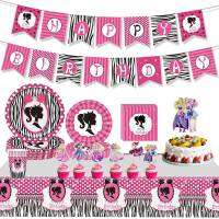 Barbie princess Party decorations tablecloth flag banner tableware napkins plates