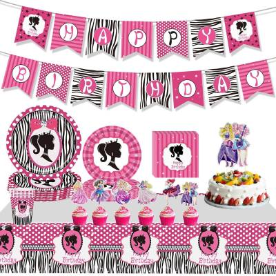 Barbie princess Party decorations tablecloth flag banner tableware napkins plates