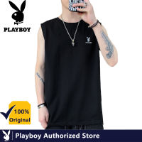 PLAYBOY 2021ฤดูร้อนผู้ชายผ้าฝ้ายคอกลมสีทึบง่ายเสื้อกั๊กแขนกุด