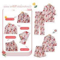 COD SDFGERGERTER Korean style casual cat print rayon pajamas suit summer short-sleeved shorts loose and comfortable student homewear terno