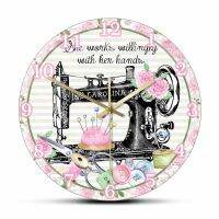 She Works Willing With Her Hands Sewing Wall Clock Flowers Sewing Machine Wall Watch Hand Sewn Shop Decor Tailors Best Gifts