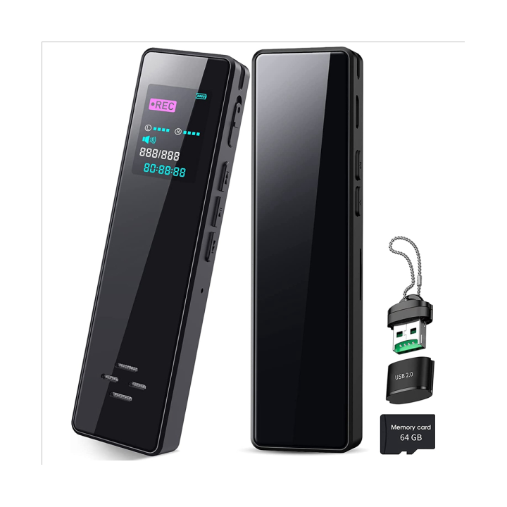 smart-digital-voice-recorder-with-card-reader-activated-recorder-64gb-black-with-playback-recording-device-for-interviews