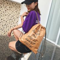 Customized Logo Eco Friendly Kraft Paper Drawstring Backpack Lightweight Waterproof Outdoor Sport Bag for Travel