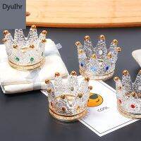 DyuIhr ที่เขี่ยบุหรี่กระจกโปร่งแสงมงกุฎสุดสร้างสรรค์ของตกแต่งบ้านสีทองด้วยมือกล่องจัดเก็บเครื่องประดับอเนกประสงค์