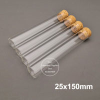 10pcslot OD 25mm Length150mm Flat-bottom Glass Test Tube with Cork Stopper, Lab Thickened Glass Reagent Reaction Vessel