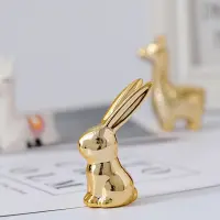Cute Gold White Rabbit Sheep Figurines Creative Ceramics Ornament Lovely Alpaca Table Home Decoration Home Office Desktop Decor