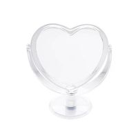 Double Sided Acrylic Tabletop Mirror Love Heart Shape Makeup Cosmetic Mirror with Transparent Base Desktop Ornament for Home