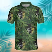 Summer WEED LEAF AND SKULL GREEN PATTERN POLO SHIRT jersey fashion polo shirt