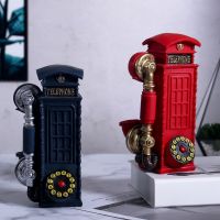 21CM European Resin Telephone Booth Figurines Room Wine Cabinet TV Decorations